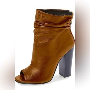 FSJ Women Stylish Peep Toe Slouch Ankle Boots Chunky Stacked Heels